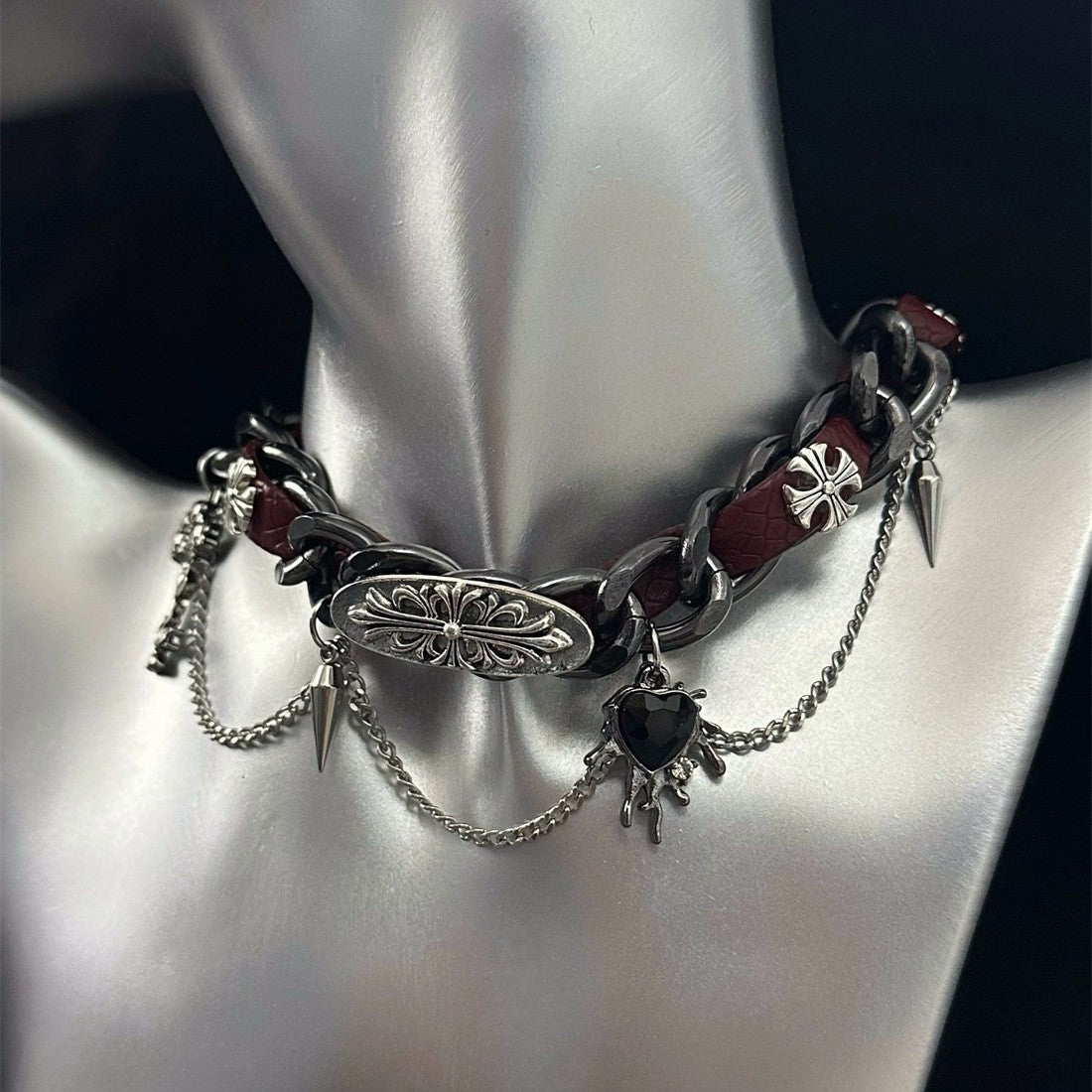 Winding Metal Leather Crook Punk Female Niche Love Clavicle Necklaces