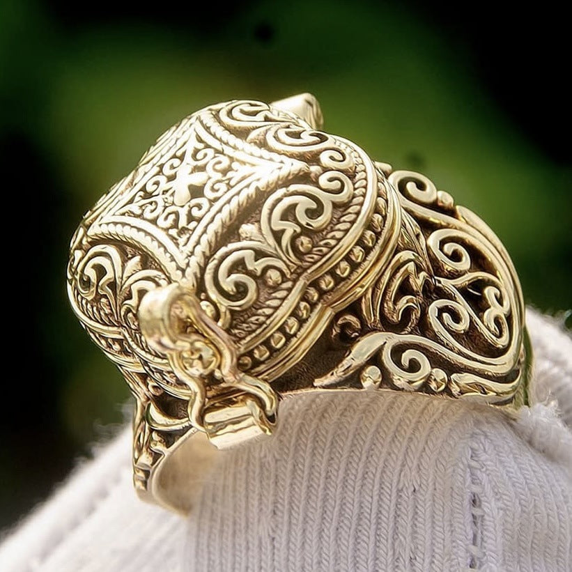 Men's Hand Ethnic Style Man's Flip Carved Flower Rings