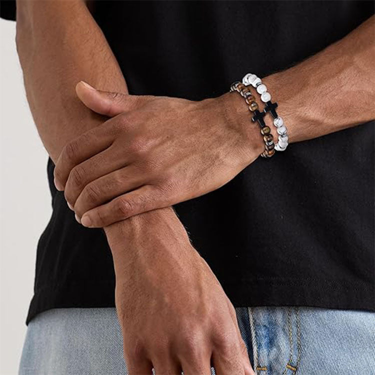 Women's & Men's Turquoise Cross Volcanic Rock Beaded Vintage Bracelet