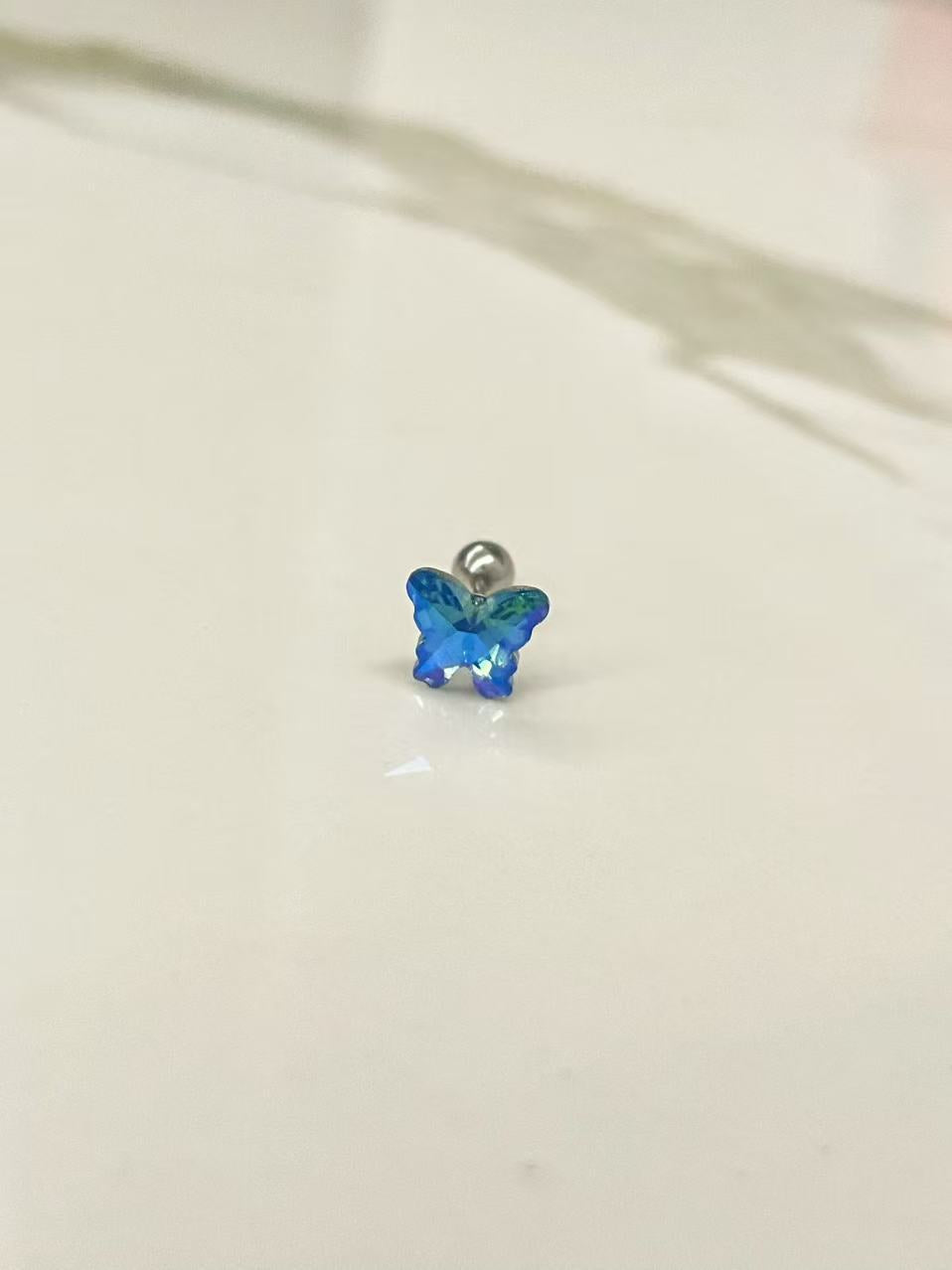 Women's Colorful Blue Diamond Butterfly Suit Sense Simple Personalized Ear Stud Earrings