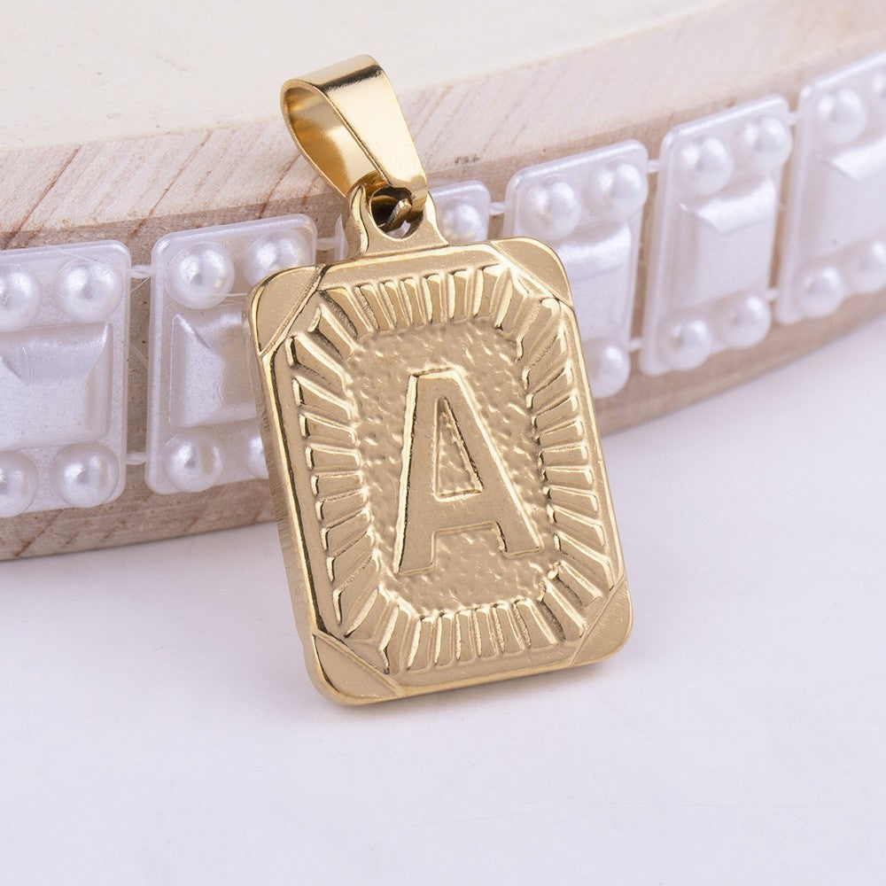 Men's Square Stainless Steel Letter Titanium Capital Necklace