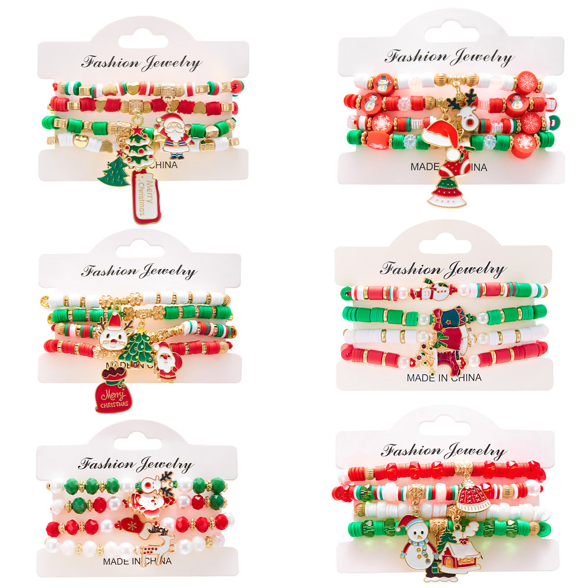 Festival Colorful Woven Santa Elk Polymer Clay Bracelets