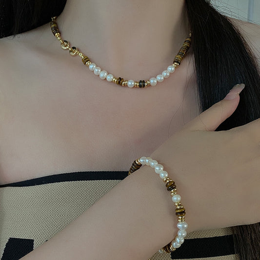 Women's Pearl Bohemian French Retro Tigereye Sweater Chain Ancient Necklaces