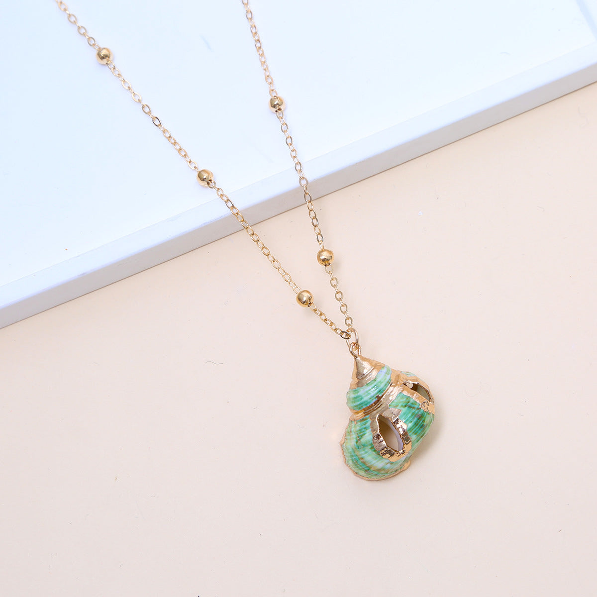 Ball Bead Chain Natural Shell Electroplated Necklace
