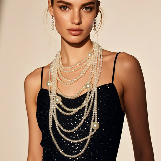 Fashion Exaggerated Pearl Long Sweater Chain Necklace