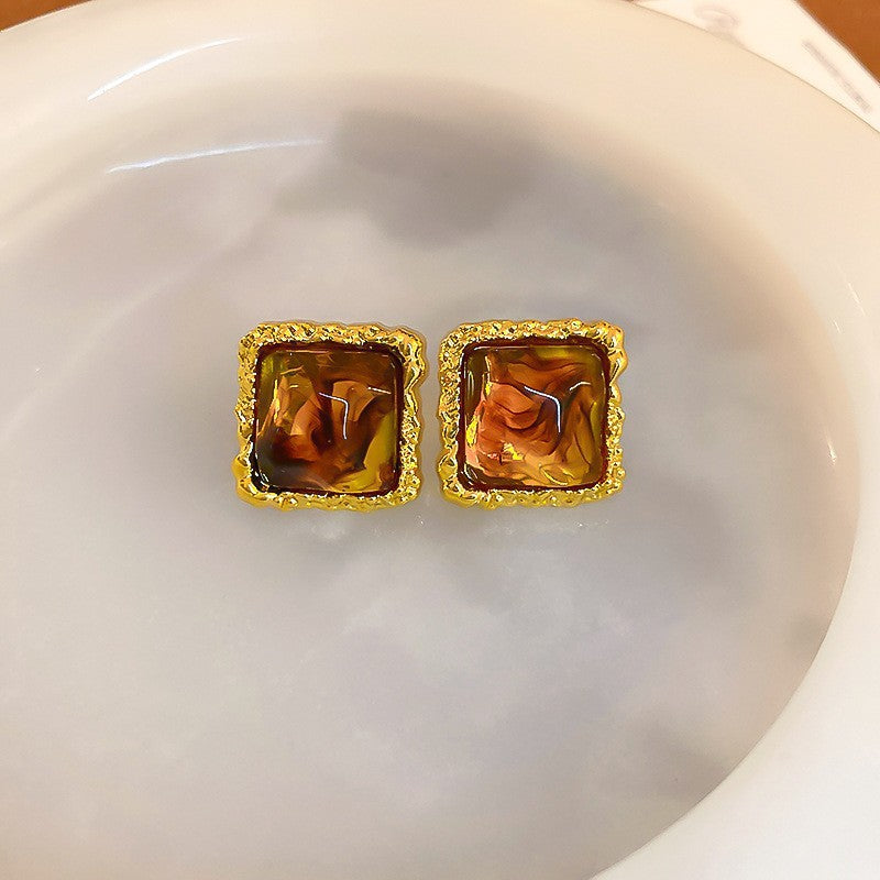 Women's Needle Geometric Irregular Resin Fashionable Retro Earrings