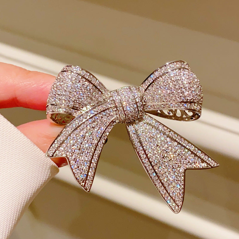 High-grade Full Diamond Bow Brooch Corsage Elegant Brooches