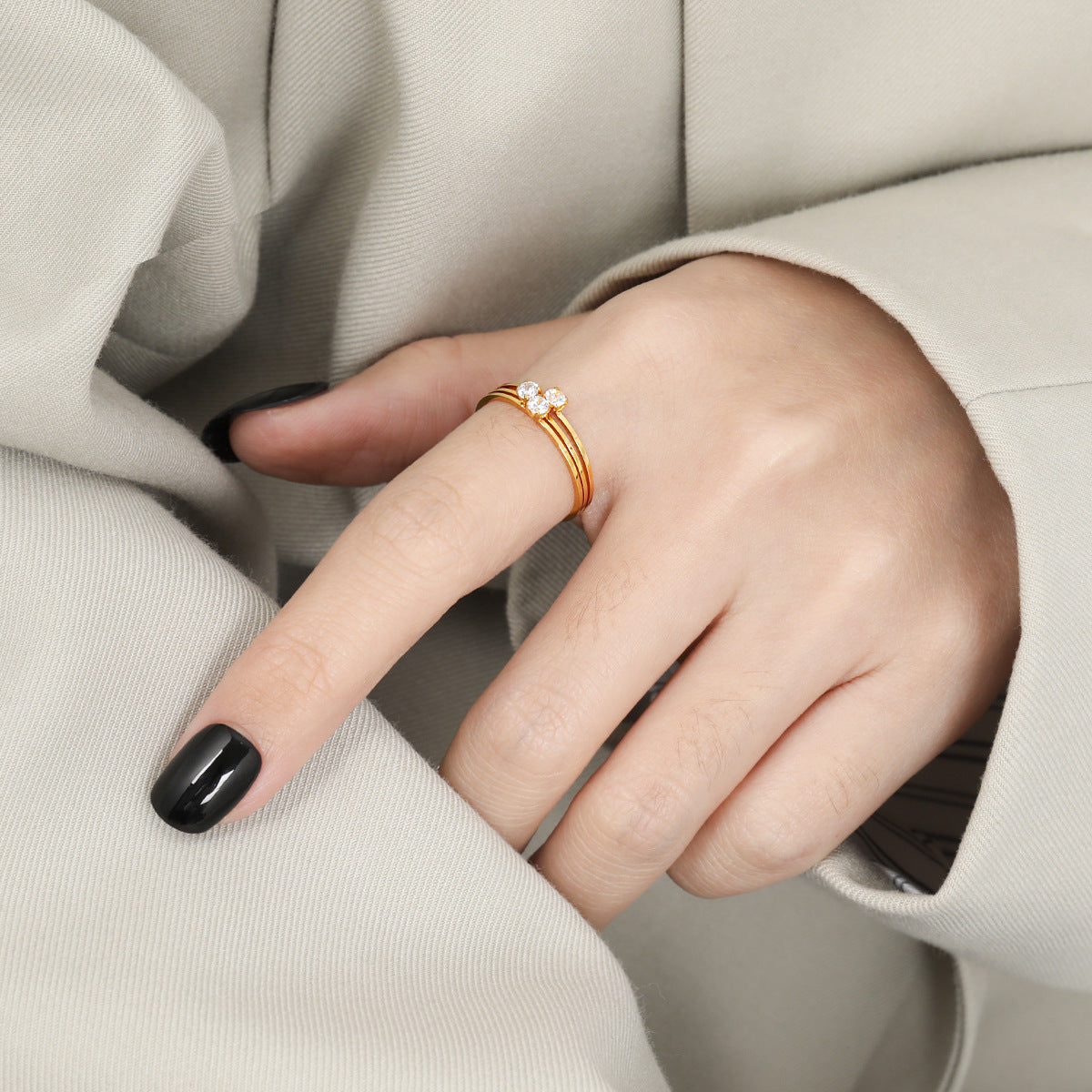 Elegant Single Diamond Stacked Female Fashion Personality All Match Index Ring