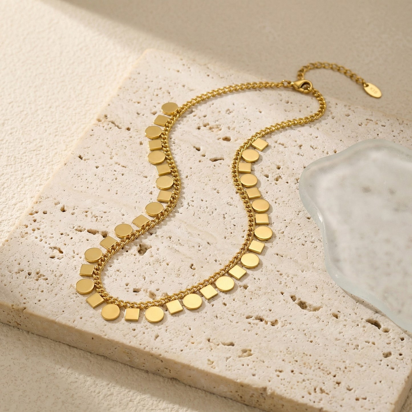 Geometric Square Stainless Steel Button Chain Necklace