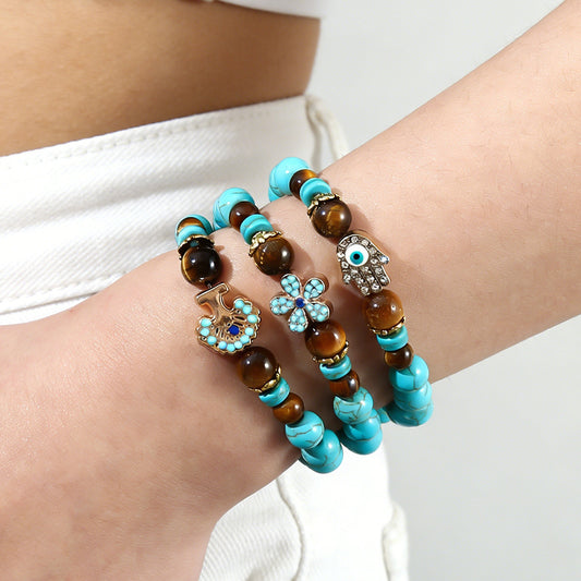 Turquoise Cross Natural Stone Beaded Vintage Bracelet