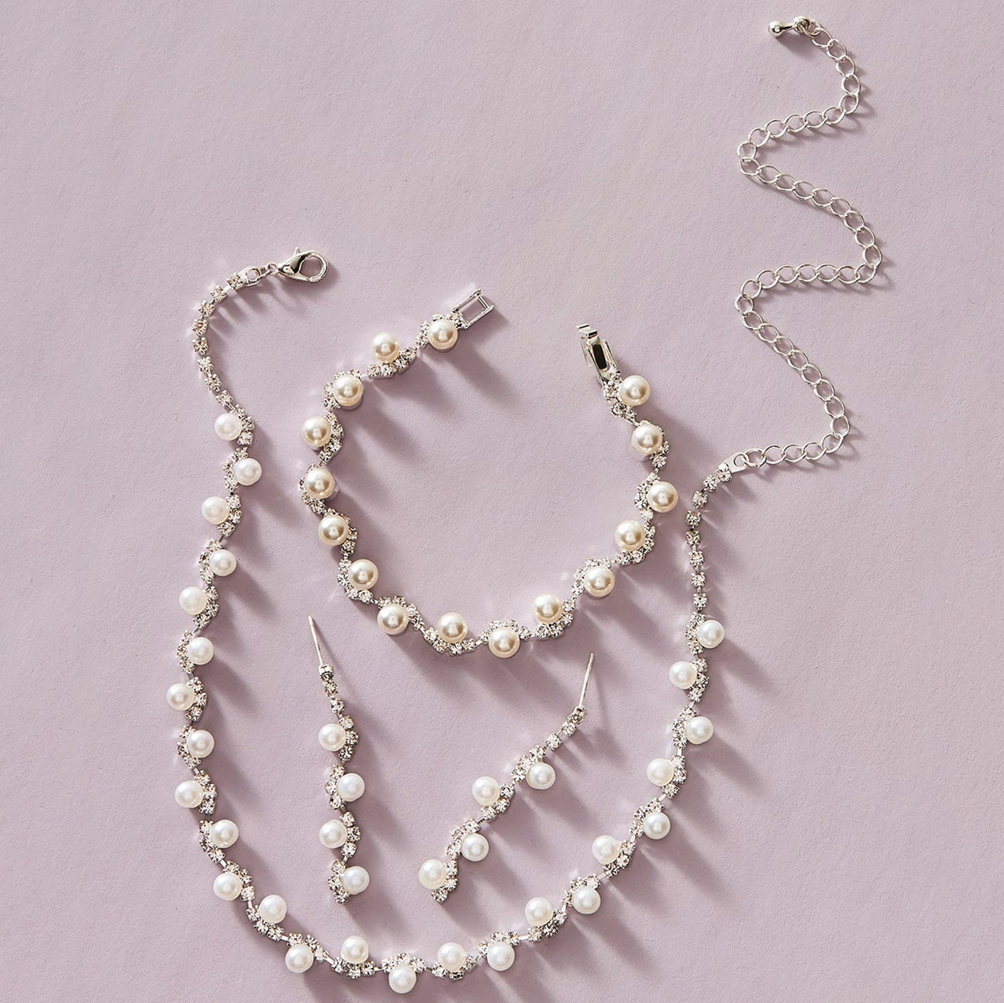 Korean Fashion Bridal Sier Three-piece Suit Necklaces