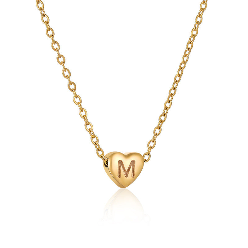 Style Peach Heart Stainless Steel Gold-plated Exquisite Heart-shaped Letter Necklaces