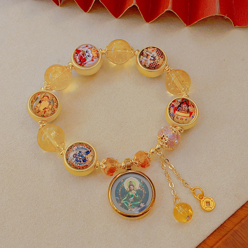Women's & Men's Green Tara God Of Wealth Chinese Tassel Five Gods Bracelet