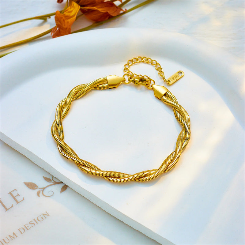 Neutral Woven Twisted Gold Plated Stainless Steel Bracelets