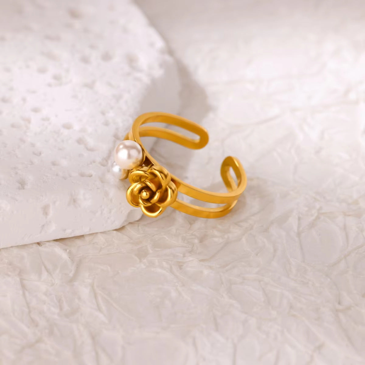 Simple Rose Series Stainless Steel Gold Plated Ring