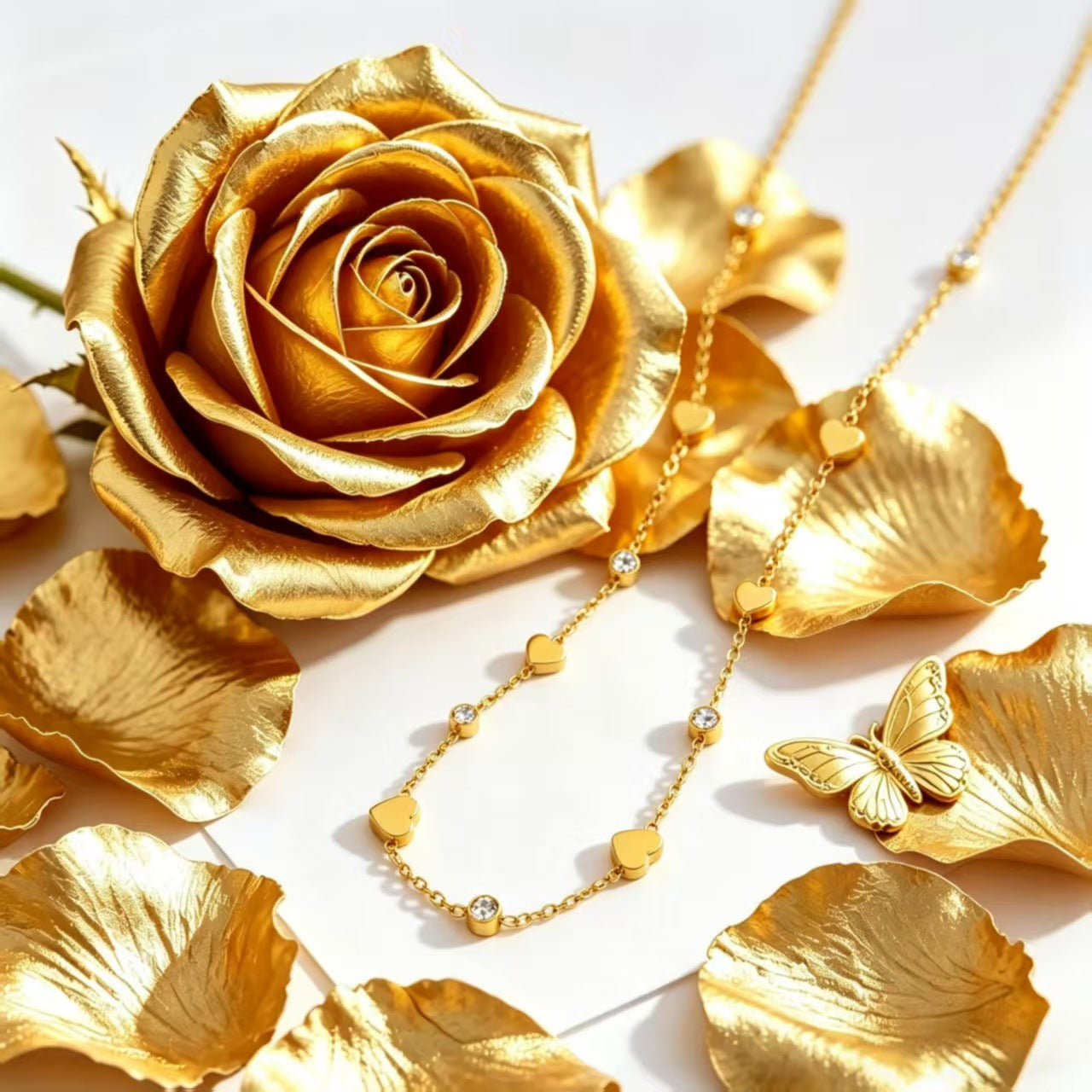 Heart-shaped Zircon Stainless Steel Light Luxury Fashion Jewelry Set