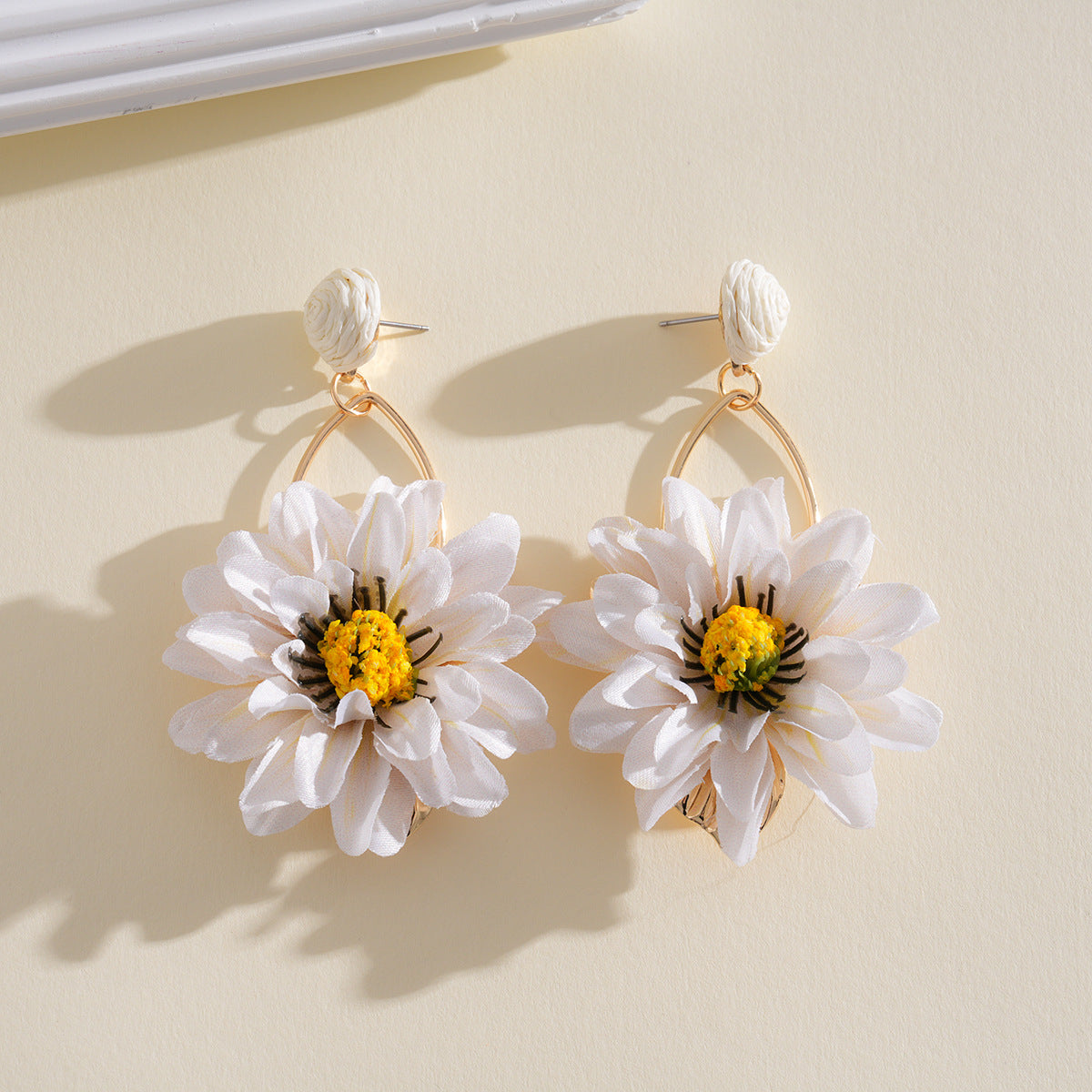 Raffia Fabric Flower Steel Needle Seaside Earrings