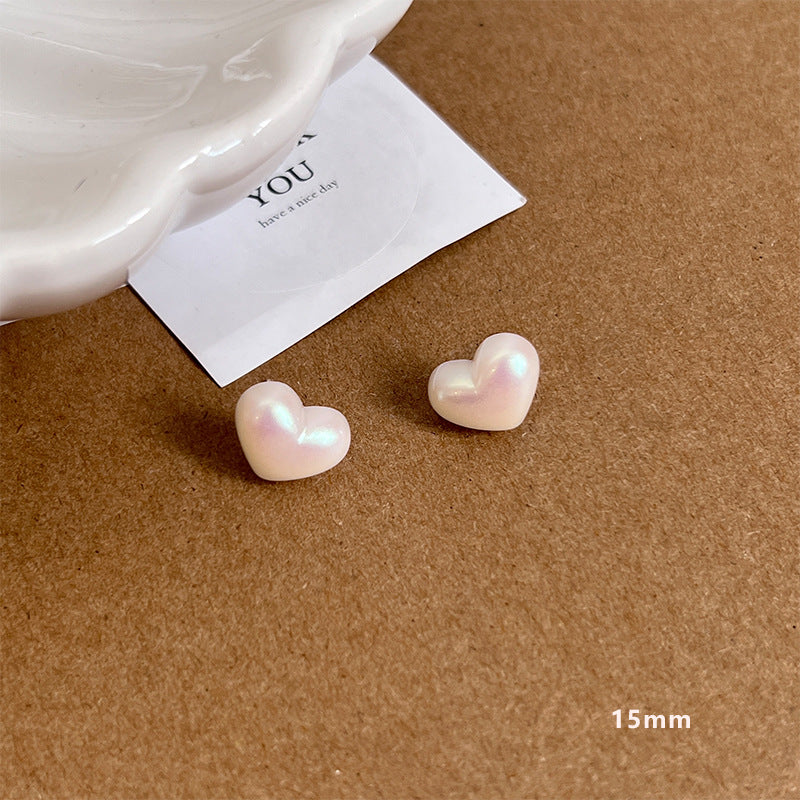 Women's Sier Needle Heart Pearl Fashionable Ear Earrings