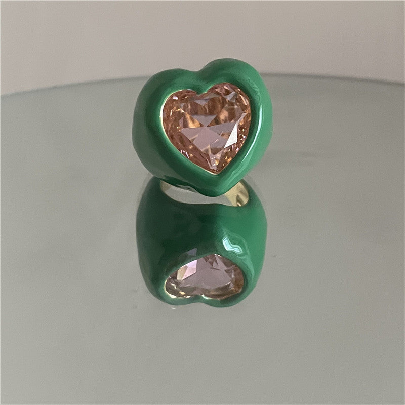 Color Enamel Spray Paint Big Gem Fashion Minority Ring