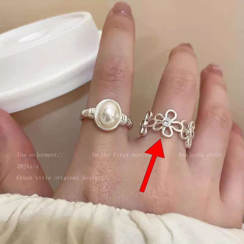 Style Pearl Zircon Butterfly Female Niche High-grade Rings