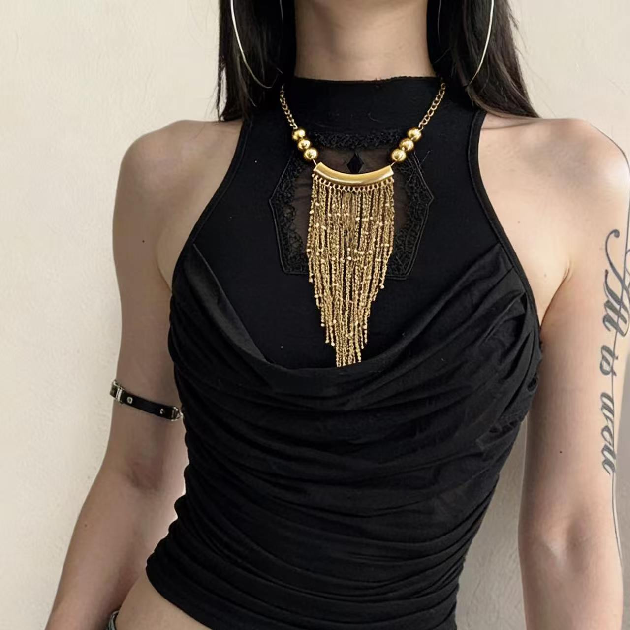 Fashion Exaggerated Tassel Light Luxury Simplicity Bohemian Style Chest Minority Necklace