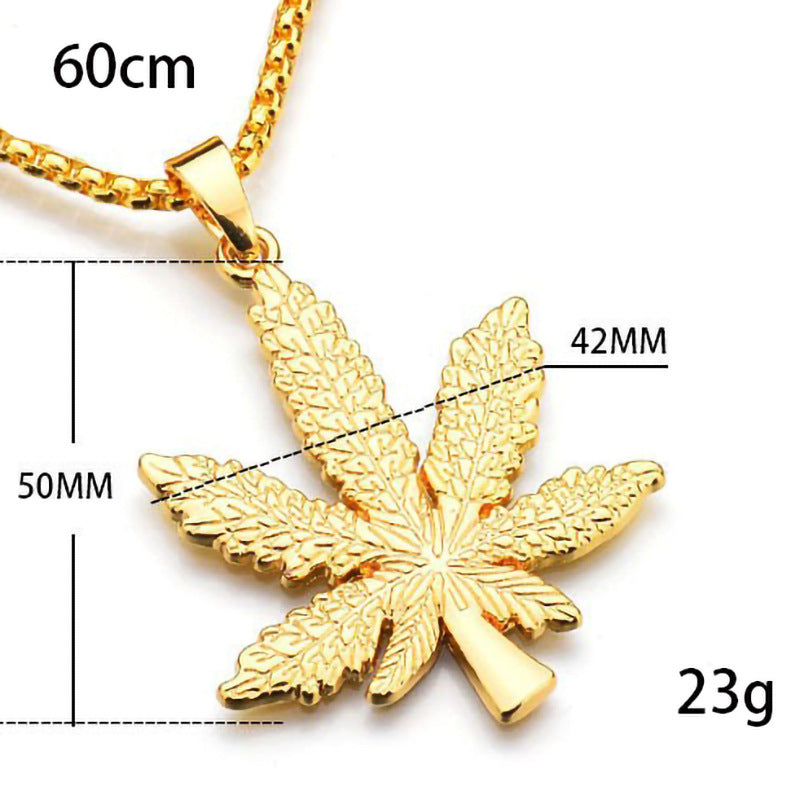 Women's & Men's Hip Hop Gold Sier Black Maple Leaf Necklaces