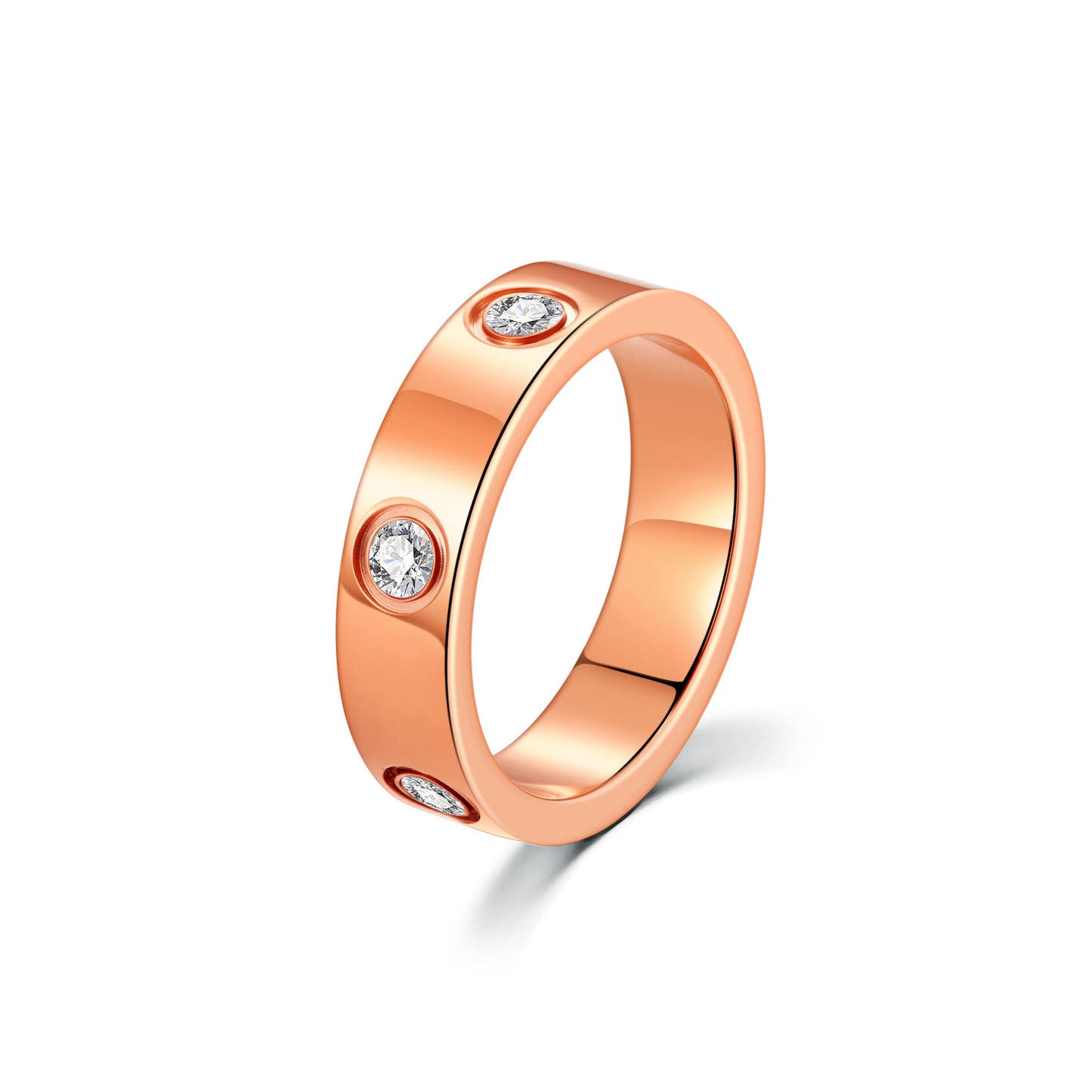 Simple Six Rhinestone Embed Titanium Steel Ring