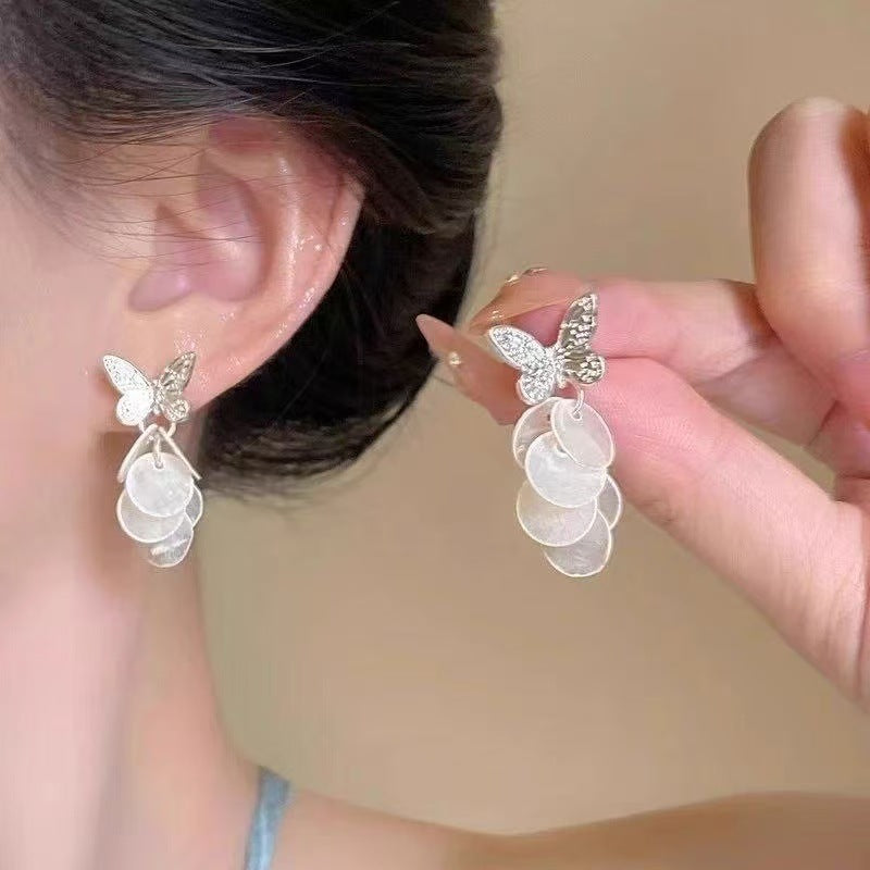 Fairy Metal Butterfly Shell Female Summer Light Luxury Minority Design Earrings