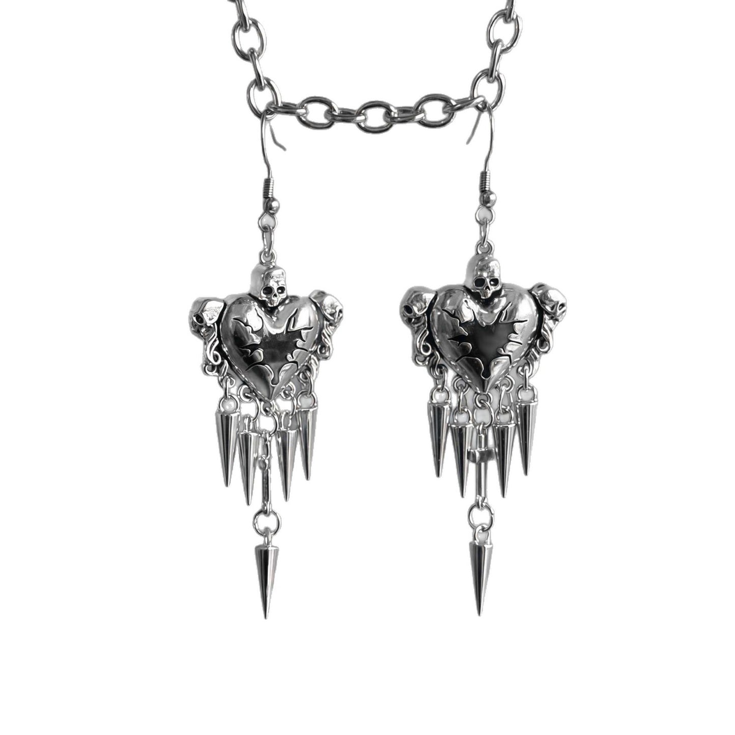 Asian Style Culture Gothic Punk Thorns Red Heart-shaped Retro Skull Earrings