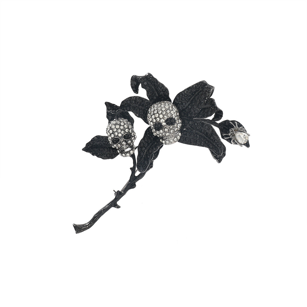 Women's Bat Flower Skull Full Diamond Brooch Jewelry Set