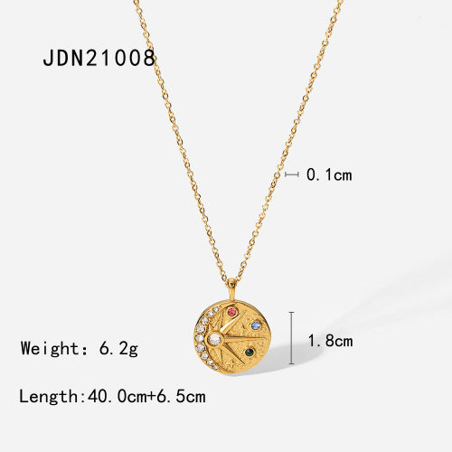 Retro Eight Awn Star Titanium Steel No Fading Inlaid Zircon Necklace