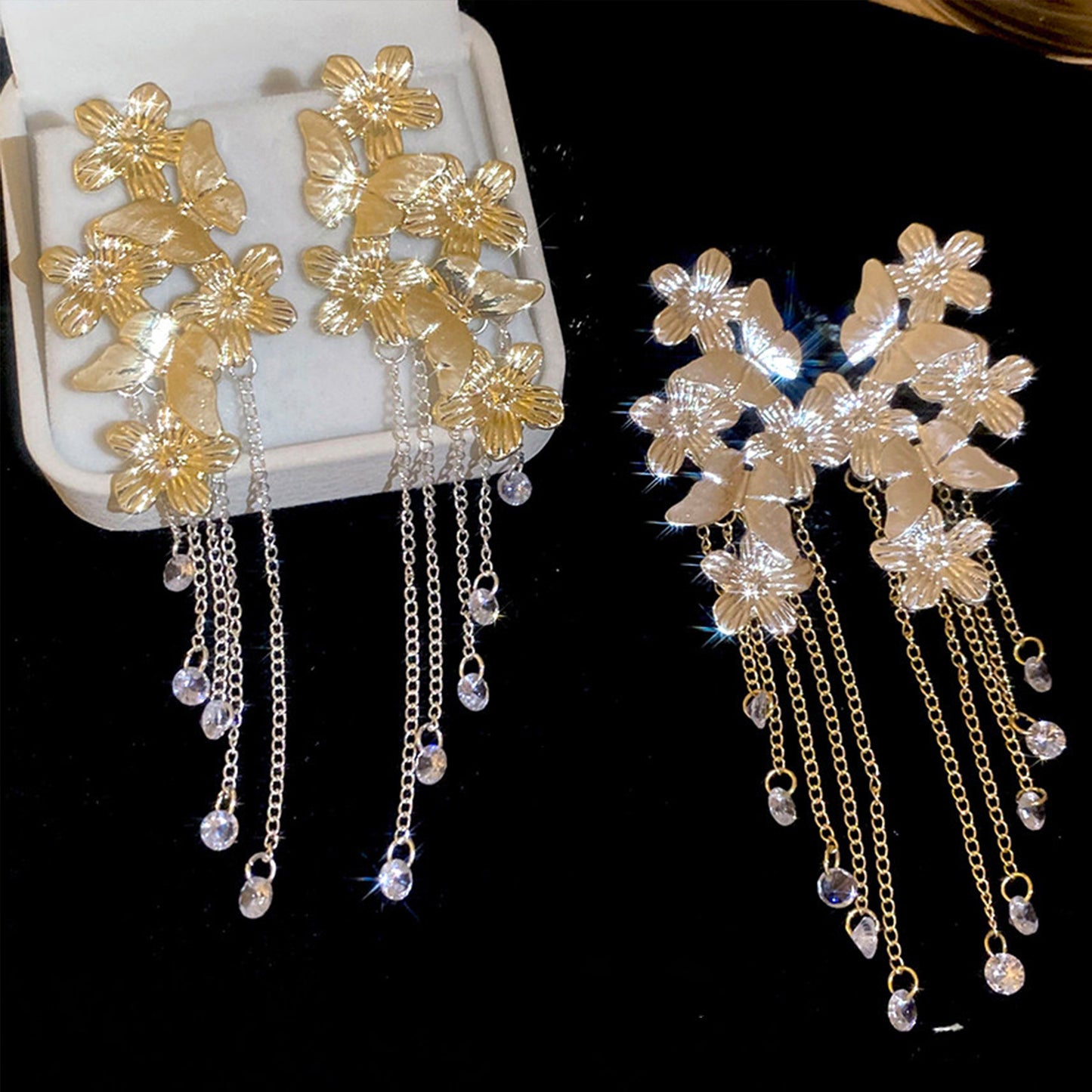 French Butterfly Flower Chain Tassel Crystal Palace Style Pendants