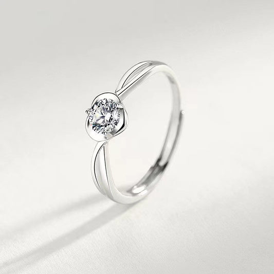 Women's Korean Style Elegant Heart-shaped Imitation Moissanite Design Light Luxury Couple Ring