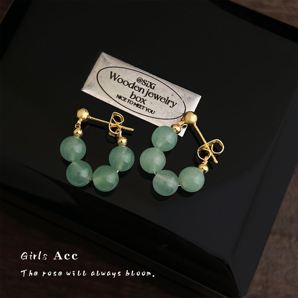 Women's Chinese Style Green Aventurine Artistic Vintage Handmade Ethnic Ancient Clothing Earrings