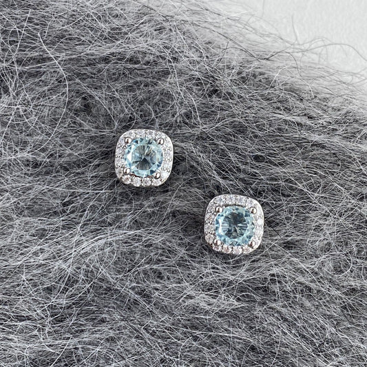 Women's Sterling Sier Needle Topaz Blue Zircon Earrings