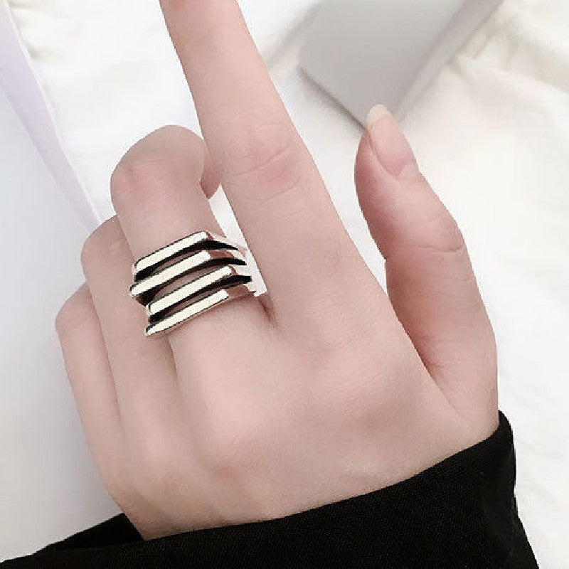 Out Multilayer Female Temperament Glossy Geometric Irregular Cold Rings