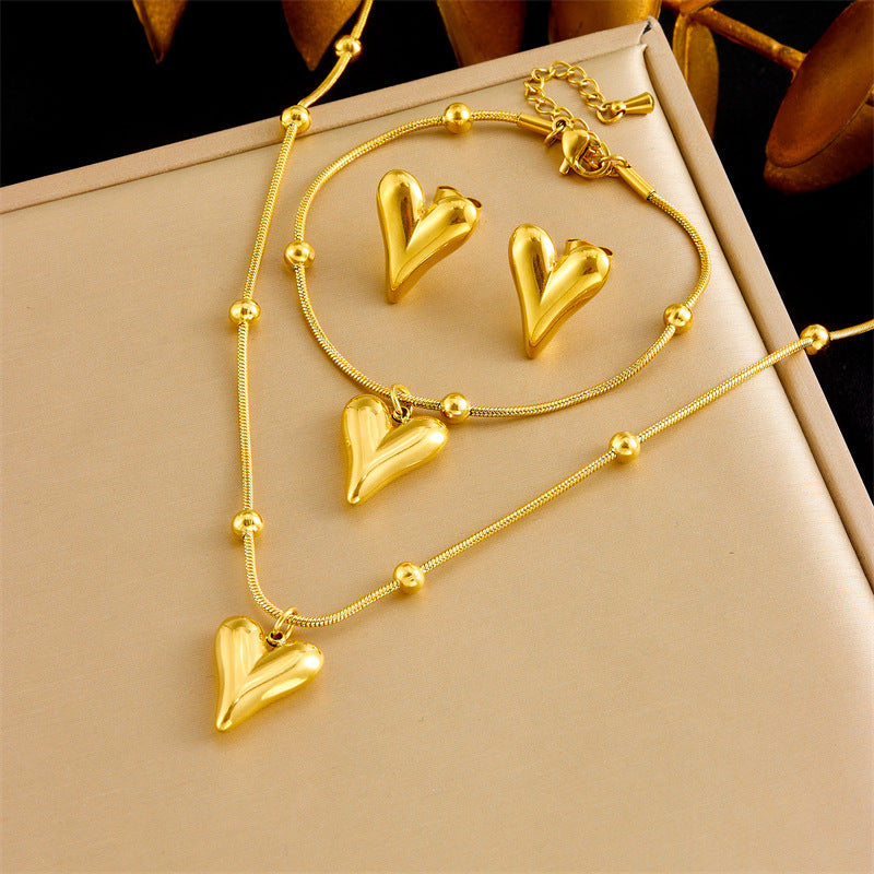 Exquisite Gold-plated Stainless Steel Love Pearl Flower Butterfly Jewelry Set