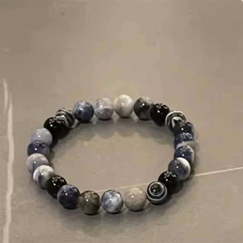 Men's Volcanic Rock Map Stone Beaded Weave Bracelet