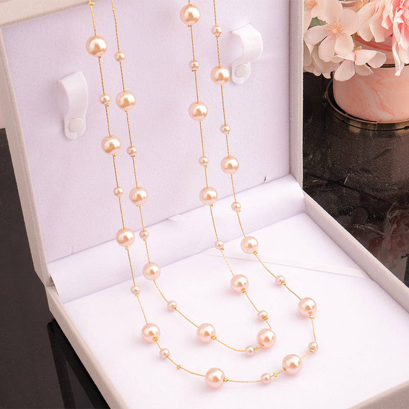 Women's Champagne Pearl Long Bright Imitation Sweater Necklace