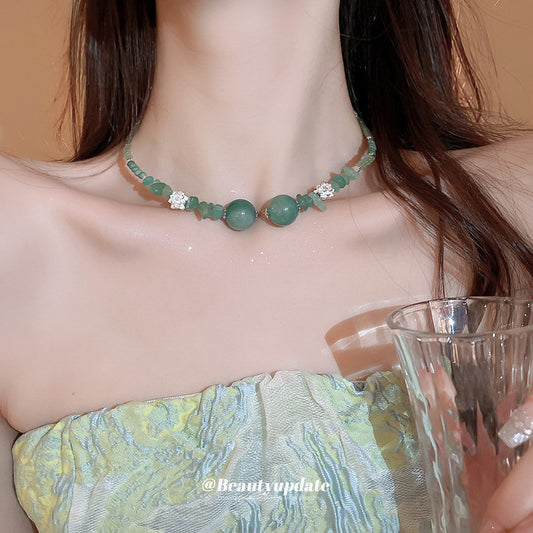 Style Contrast Color Beaded Lotus Jade High Sense Necklaces