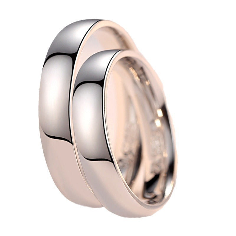 Men's Sier Glossy Inner Arc Couple Closed Mouth Korean Rings