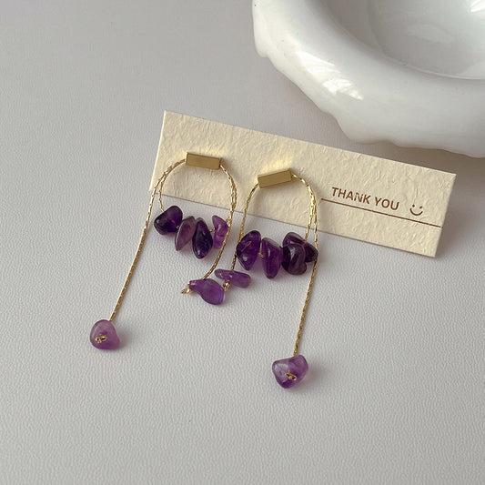 Women's Natural Stone Pull-out Fashion Retro French Lines Irregular Earrings