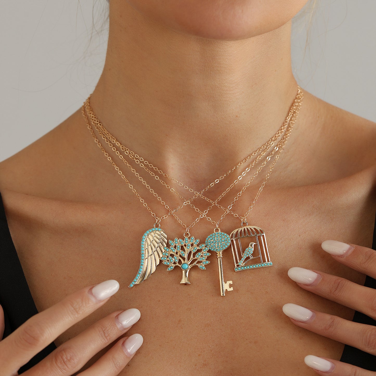Of Life Turquoise Embellished Retro Style Hollow Design Clavicle Necklace
