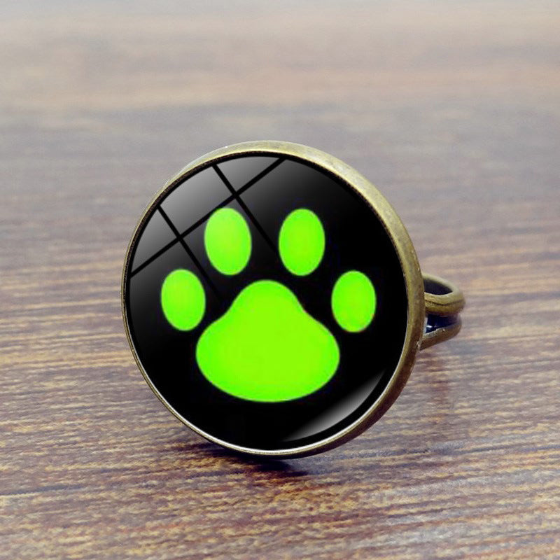 Round Polka Dot Time Stone Cartoon Anime Ladybug Brush Printed Ring