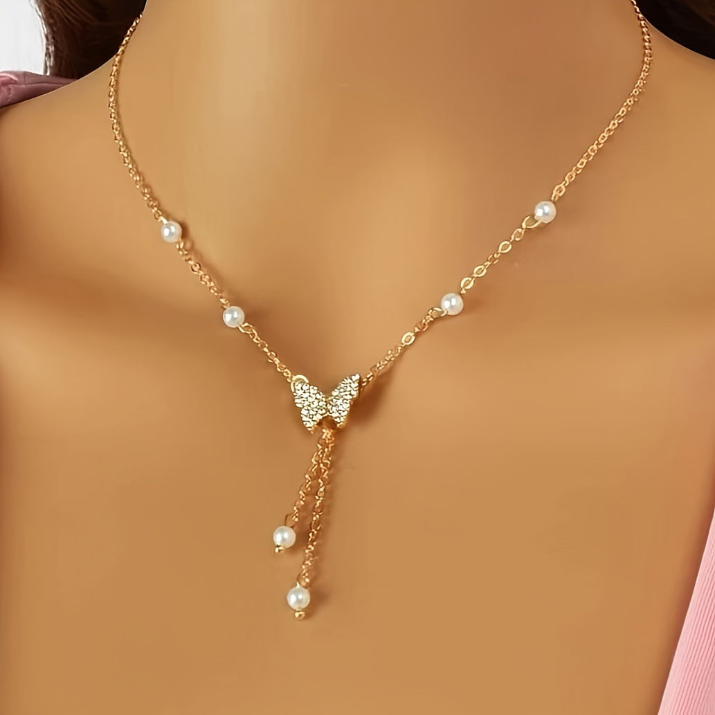 Fashion Personality Lady Butterfly Pearl Chain Necklaces