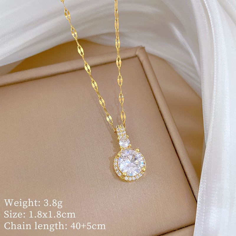 Titanium Steel Light Luxury Full Diamond Micro Inlaid Zircon Shining Necklace