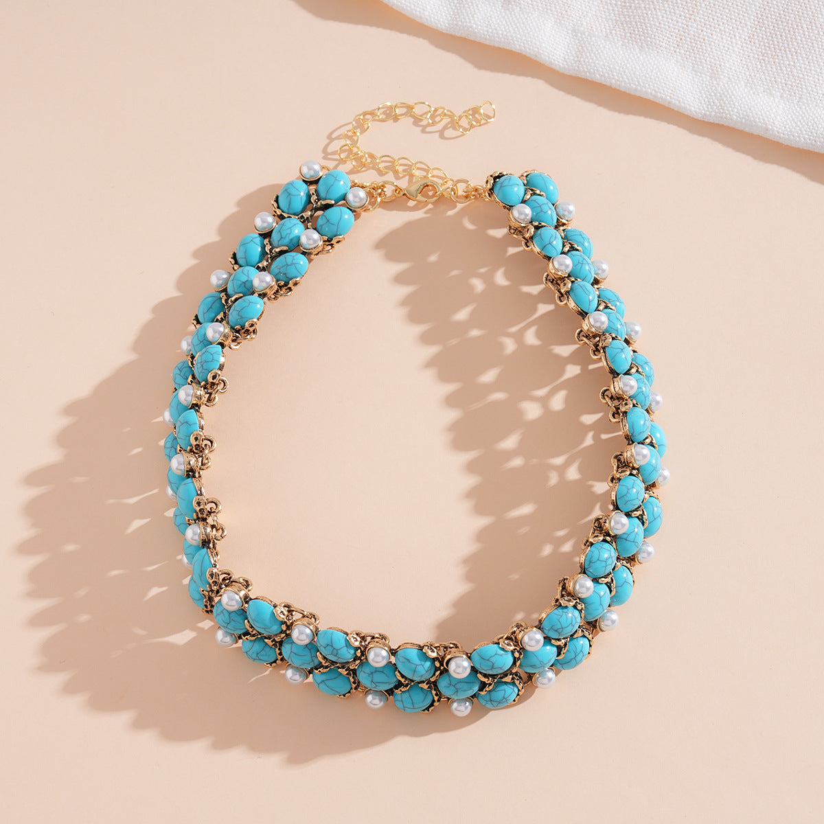 Style Turquoise Blue Diamond Flower Ear Light Luxury Minority Clavicle Necklaces