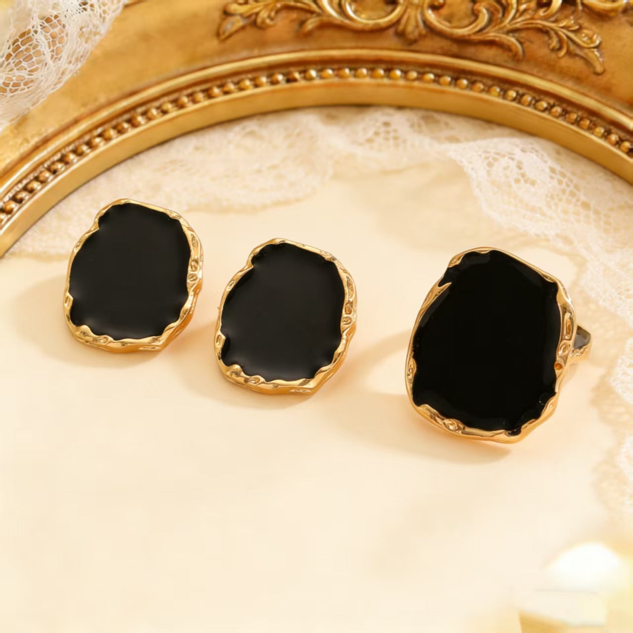 Women's Alloy Irregular Golden Edge Drip For Retro Personality All Jewelry Set