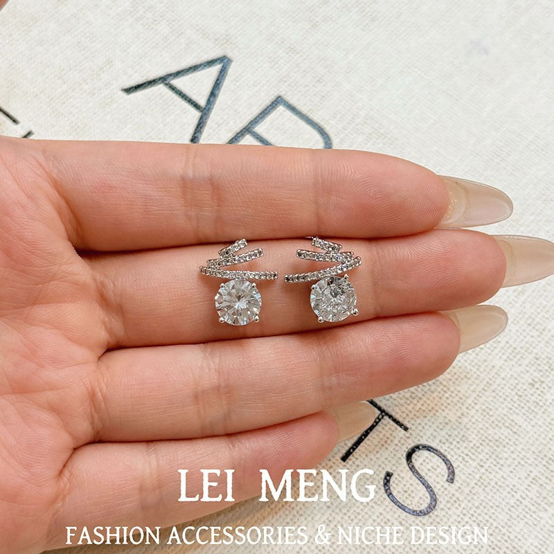 Micro Inlaid Zircon Bowknot Pearl Super Simple Stud Earrings