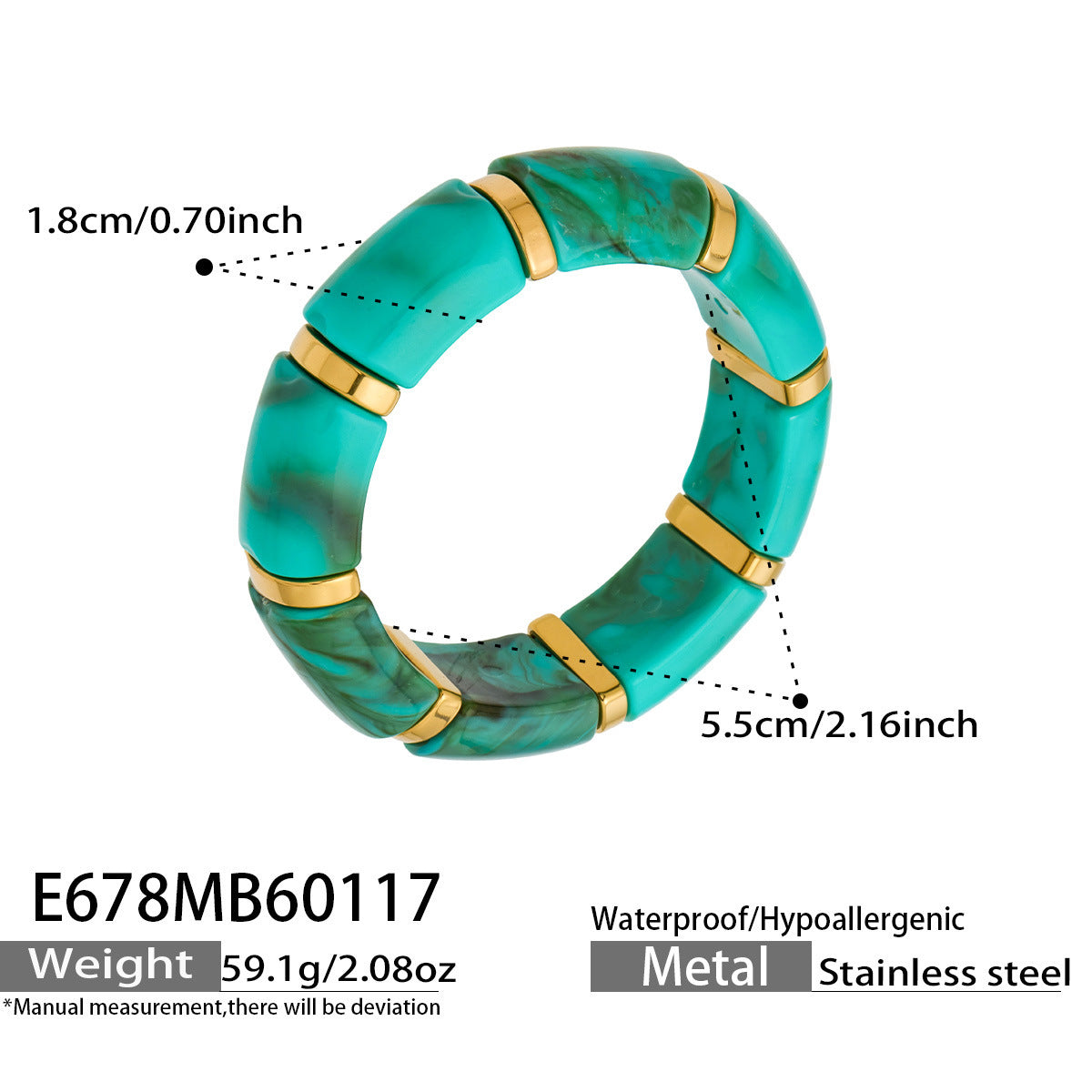 Color Matching Resin Wide Surface Elastic High Texture Fashion Stainless Bracelet